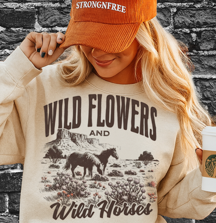 DTF Transfer Wild Flowers & Wild Horses Vintage
