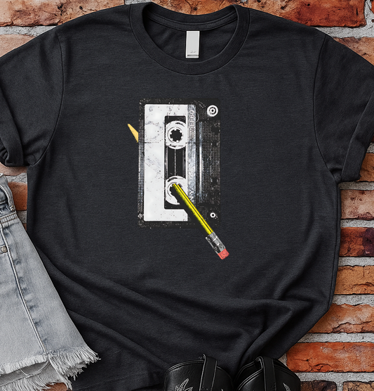 DTF Transfer Retro Cassette Tape Pencil Rewind Vintage 80s