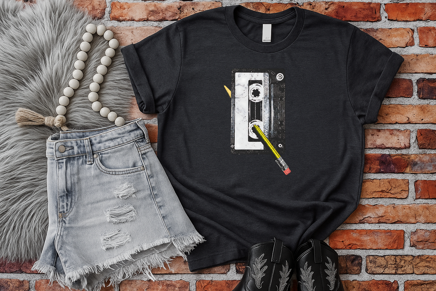 DTF Transfer Retro Cassette Tape Pencil Rewind Vintage 80s