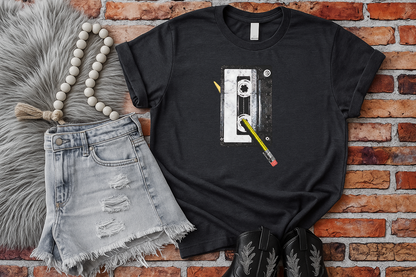 DTF Transfer Retro Cassette Tape Pencil Rewind Vintage 80s