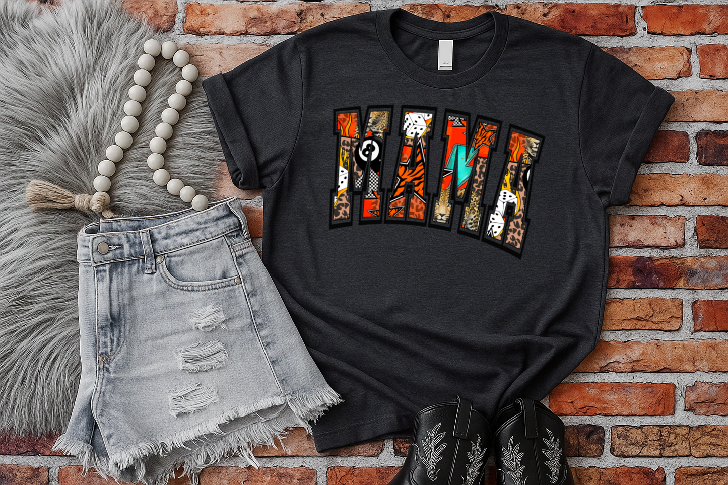 T-Shirt Or Crewneck Hoodie – Bold Patchwork MAMA Design with Animal Print Accents