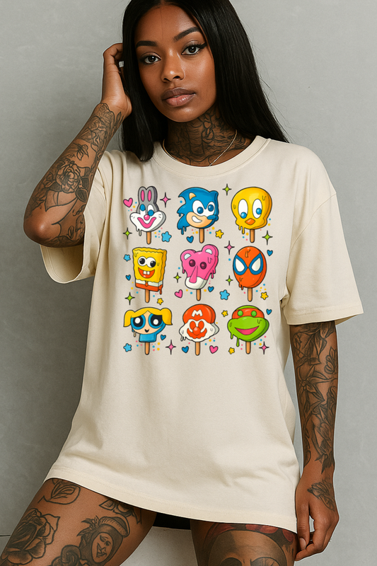 T-Shirt Crewneck Hoody – Melting Cartoon Pops Collection (Retro Ice Cream Style)