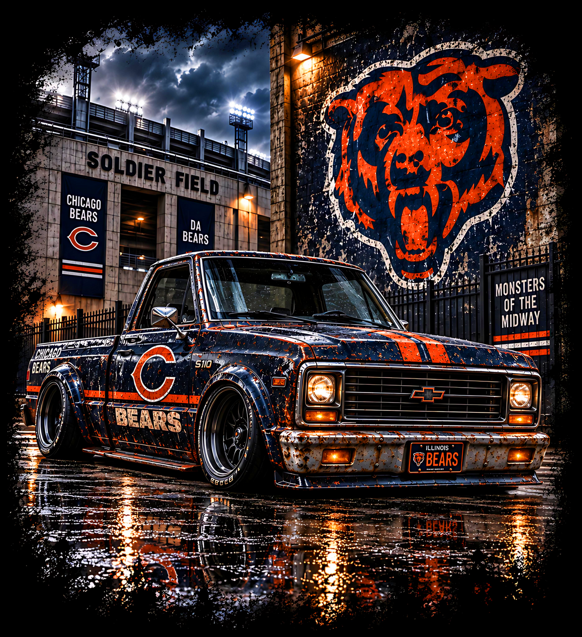 DTF Transfer Halftone - Chicago Bears Chevrolet C10 Pickup Truck