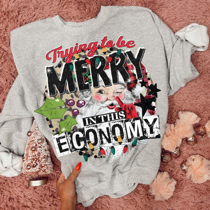 Trying to Be Merry in This Economy – Christmas Santa printed garment design preview