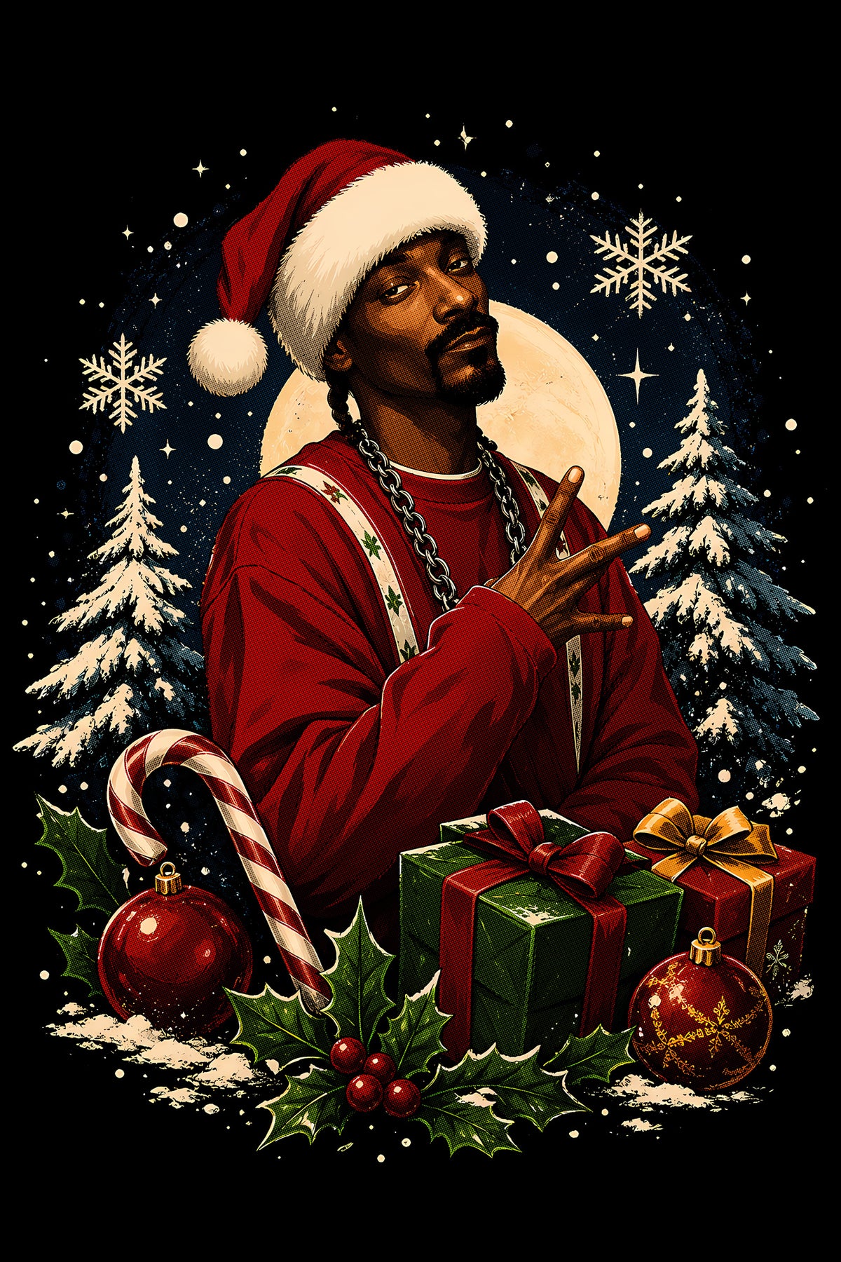 Christmas Halftone 008 - Christmas Hip Hop Santa - DTF transfer on black preview background