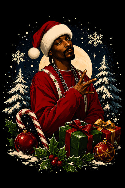 Christmas Halftone 008 - Christmas Hip Hop Santa - DTF transfer on black preview background