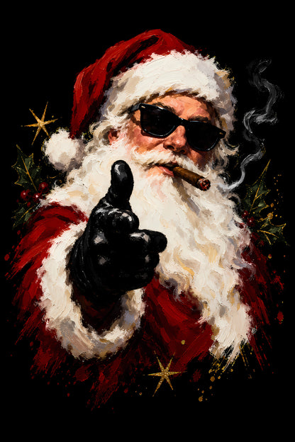 Christmas Halftone 012 - Cool Santa in Sunglasses - DTF transfer on black preview background