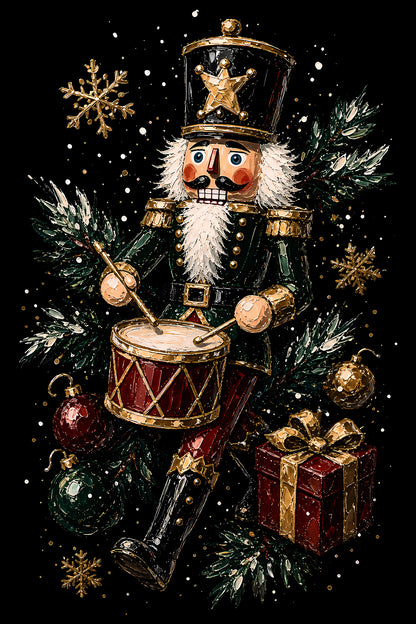 Christmas Halftone 014 - Christmas Nutcracker Drummer - DTF transfer on black preview background