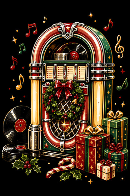 Christmas Halftone 028 - Rockin' Christmas Jukebox - DTF transfer on black preview background