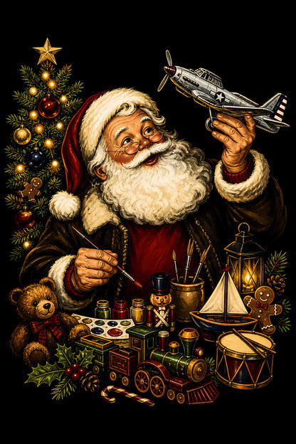 Christmas Halftone 032 - Santa's Toy Workshop - DTF transfer on black preview background