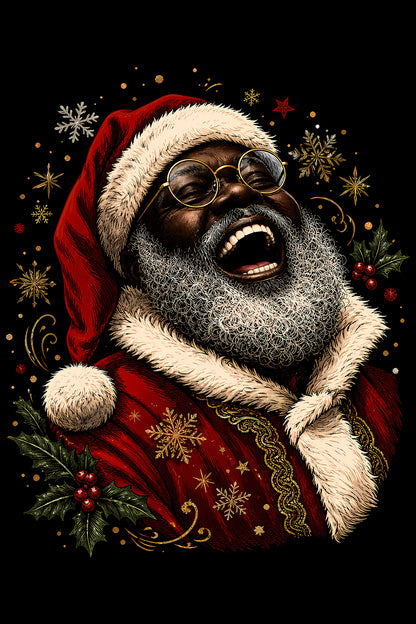 Christmas Halftone 033 - Laughing Santa Christmas Portrait - DTF transfer on black preview background