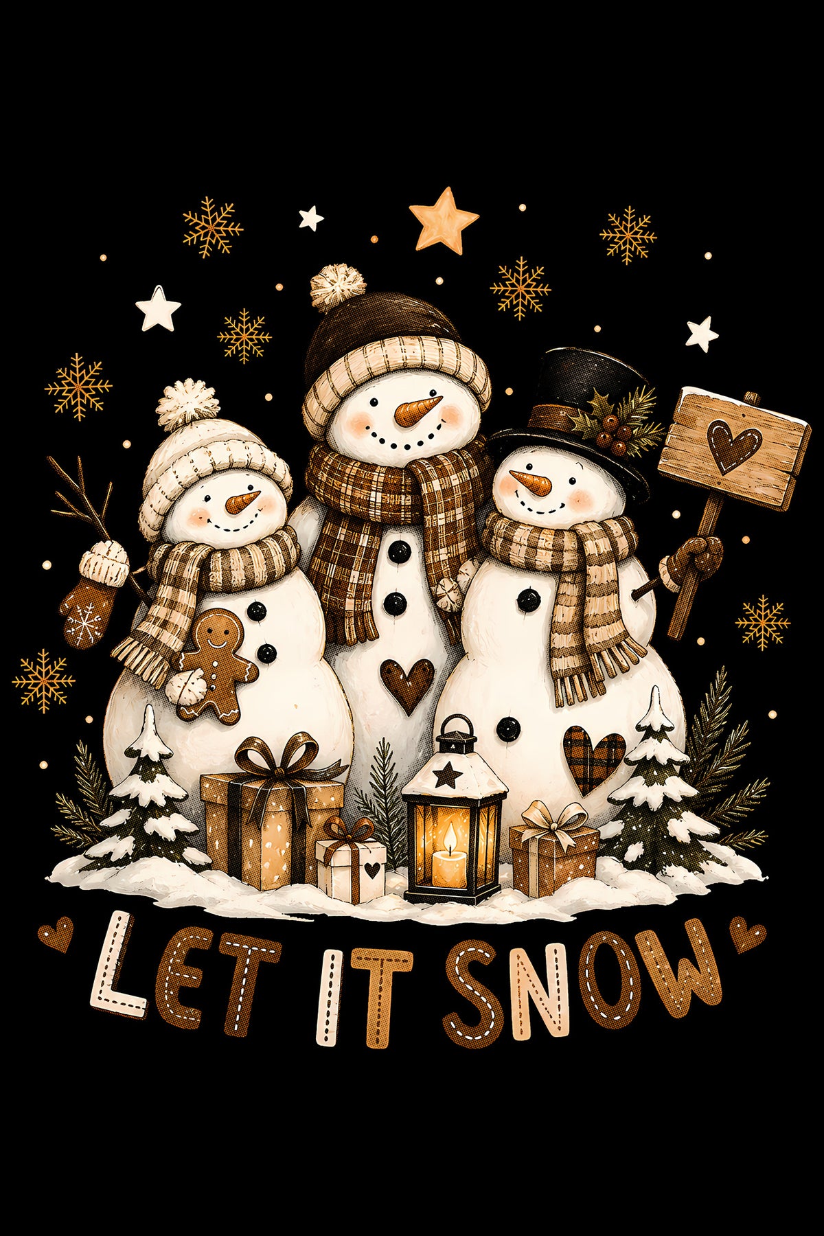 Christmas Halftone 036 - Let It Snow Snowman Family - DTF transfer on black preview background