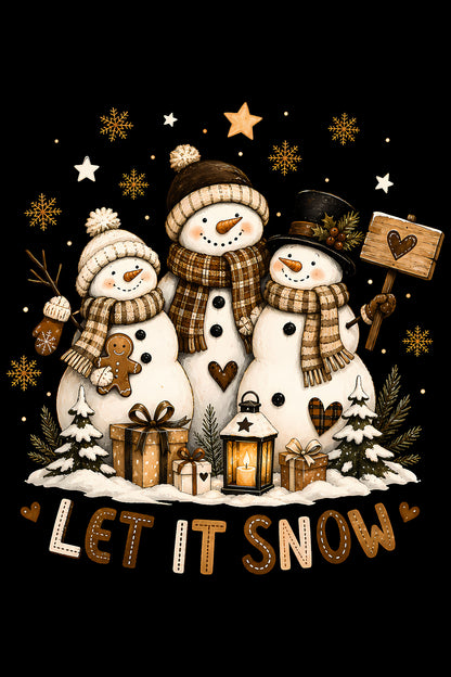 Christmas Halftone 036 - Let It Snow Snowman Family - DTF transfer on black preview background