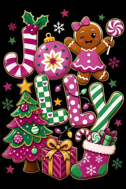 Christmas Halftone 047 - Jolly Pink and Green Christmas - DTF transfer on black preview background