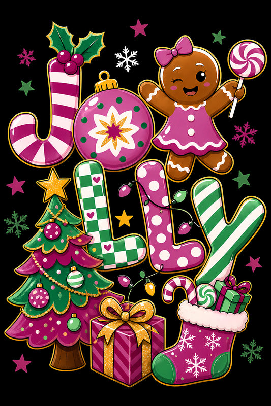Christmas Halftone 047 - Jolly Pink and Green Christmas - DTF transfer on black preview background