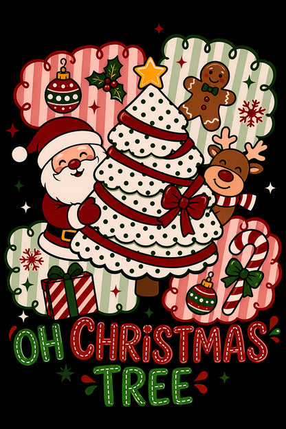 Christmas Halftone 052 - Oh Christmas Tree Festive Friends - DTF transfer on black preview background