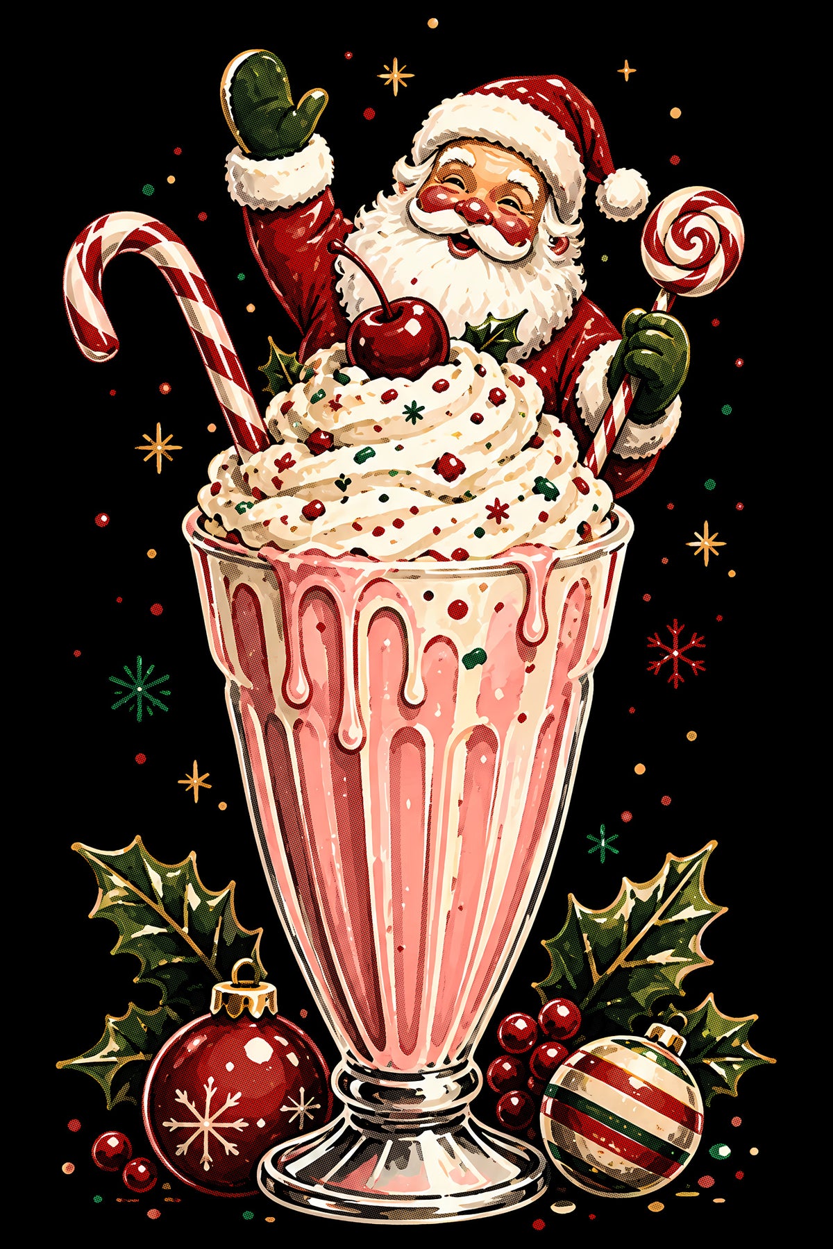 Christmas Halftone 057 - Santa's Christmas Milkshake - DTF transfer on black preview background