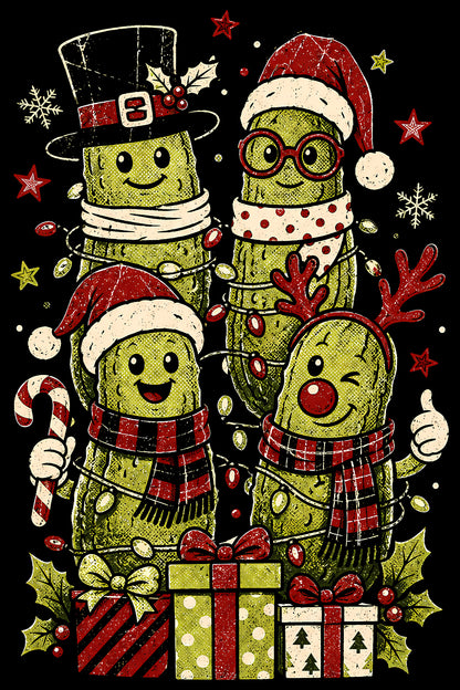 Christmas Halftone 059 - Christmas Pickle Friends - DTF transfer on black preview background