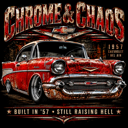 DTF Transfer Halftone - Chrome & Chaos 1957 Chevrolet Bel Air