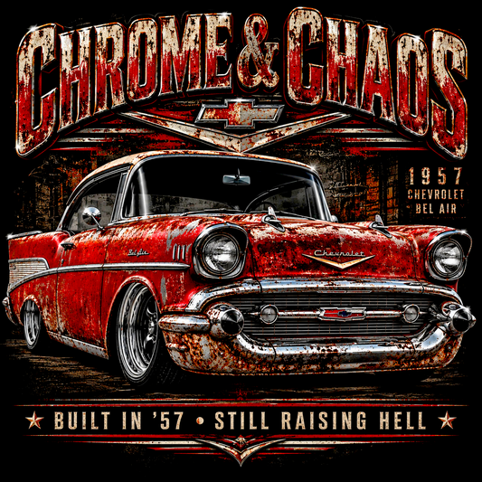 DTF Transfer Halftone - Chrome & Chaos 1957 Chevrolet Bel Air