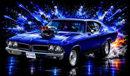 Blue Classic Muscle Car - Paint Splash
