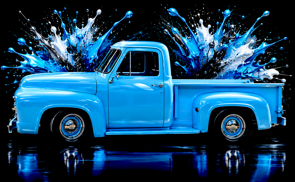 Blue Vintage Stepside Pickup Truck - Paint Splash