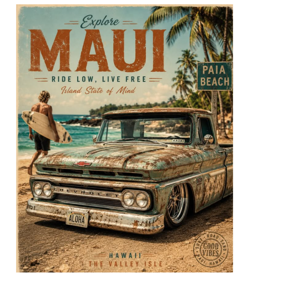 Explore Maui Vintage Chevrolet Pickup Truck - Beach Scene