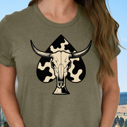 T-Shirt Sweatshirt Crewneck Western Spade Skull – Cow Print Bull Head Country Graphic