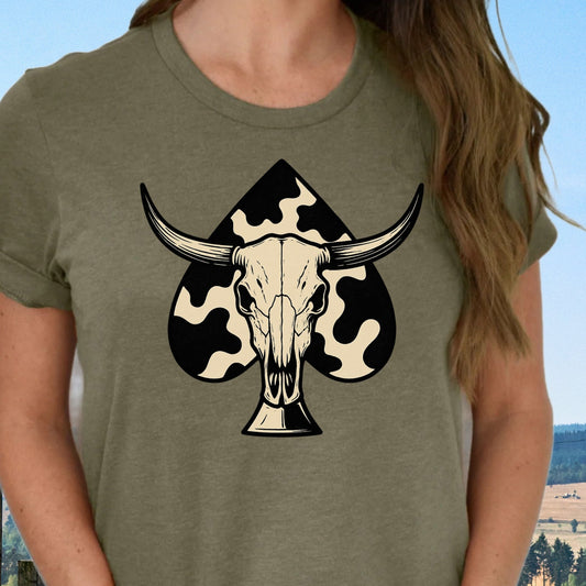 T-Shirt Sweatshirt Crewneck Western Spade Skull – Cow Print Bull Head Country Graphic