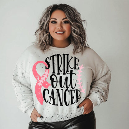 T-Shirt Sweatshirt Crew Strike Out Cancer - Breast Cancer Awareness Design