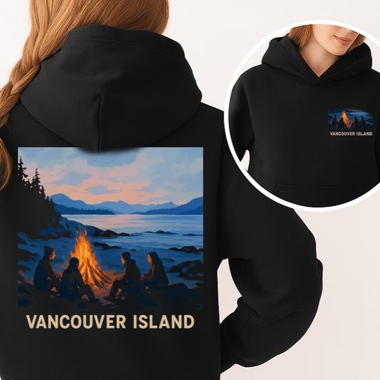 T-Shirt Hoodie Crewneck Vancouver Island Bonfire Hoodie – Coastal Sunset Campfire Design
