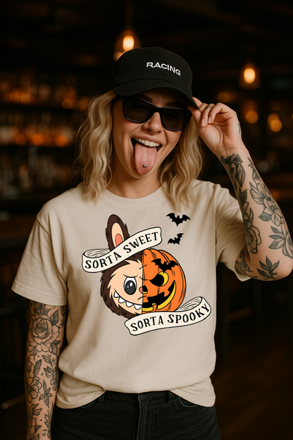 Hoody T-Shirt Crewneck Sorta Sweet Sorta Spooky – Cute Halloween Pumpkin & Werewolf Design