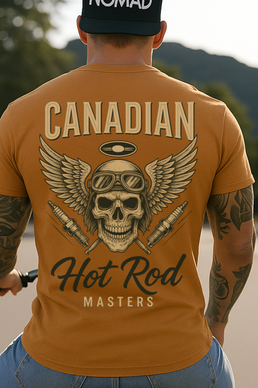 T-Shirt  Or Hoodie  Canadian Hot Rod Masters – Skull Winged Engine Spark Plug Design