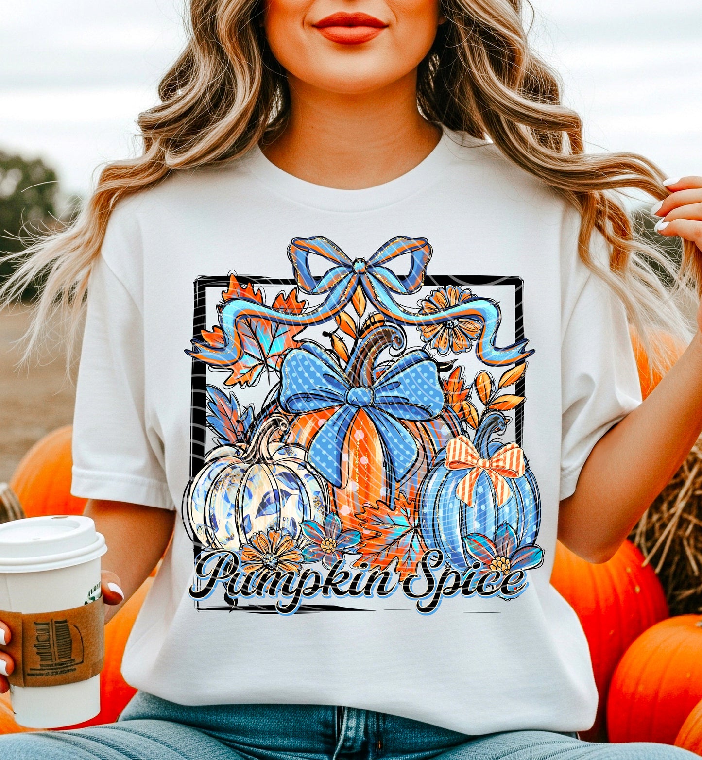T-Shirt Sweatshirt  Pumpkin Spice Design – Fall Pumpkins & Bows Autumn
