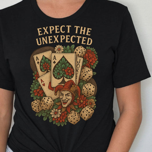 T-Shirt Sweatshirt Crewneck – Western Wildcard Joker with Dice, Cards & Florals