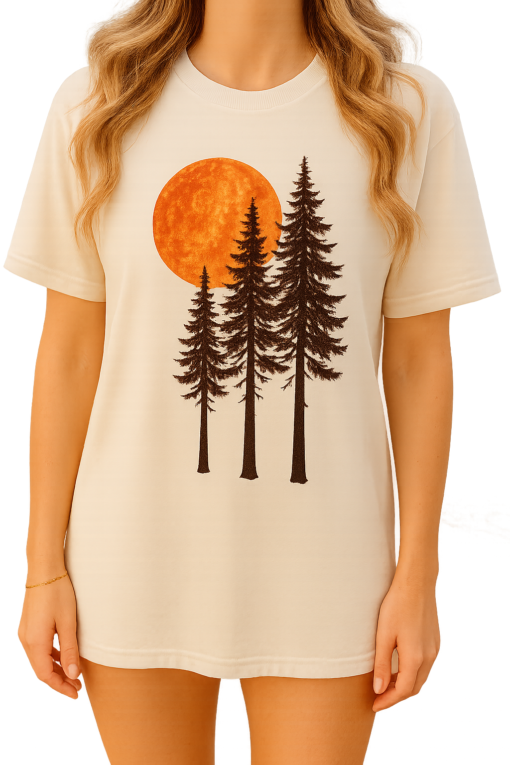 T-Shirt Hoodie Crewneck Forest Silhouette Tee – Sunset Trees Nature Design