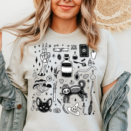 T-Shirt Crewneck Hoody  Witchy Spooky Elements