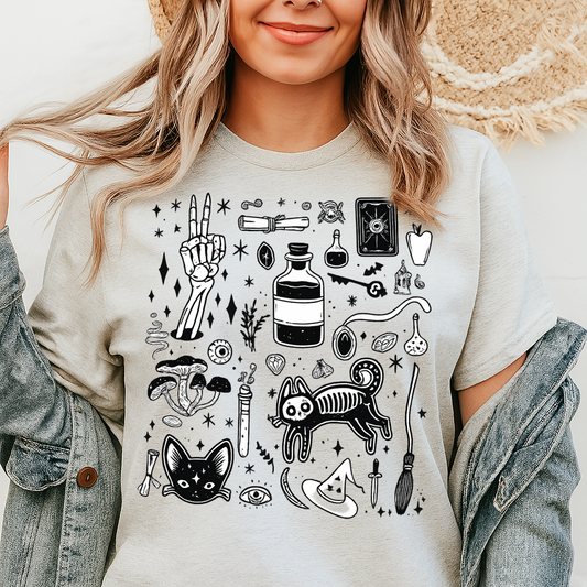 T-Shirt Crewneck Hoody  Witchy Spooky Elements