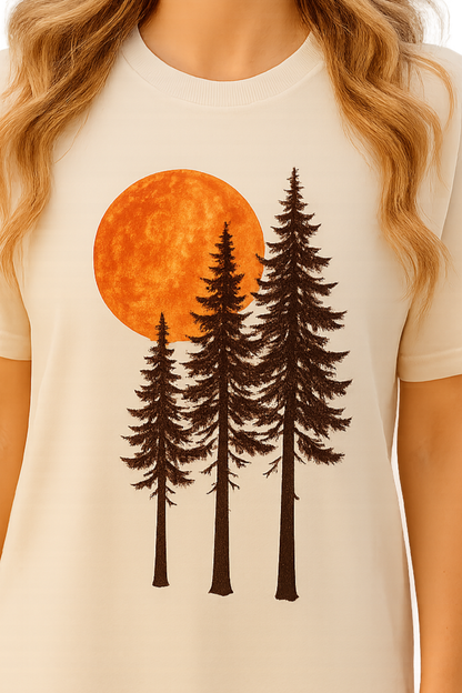 T-Shirt Hoodie Crewneck Forest Silhouette Tee – Sunset Trees Nature Design