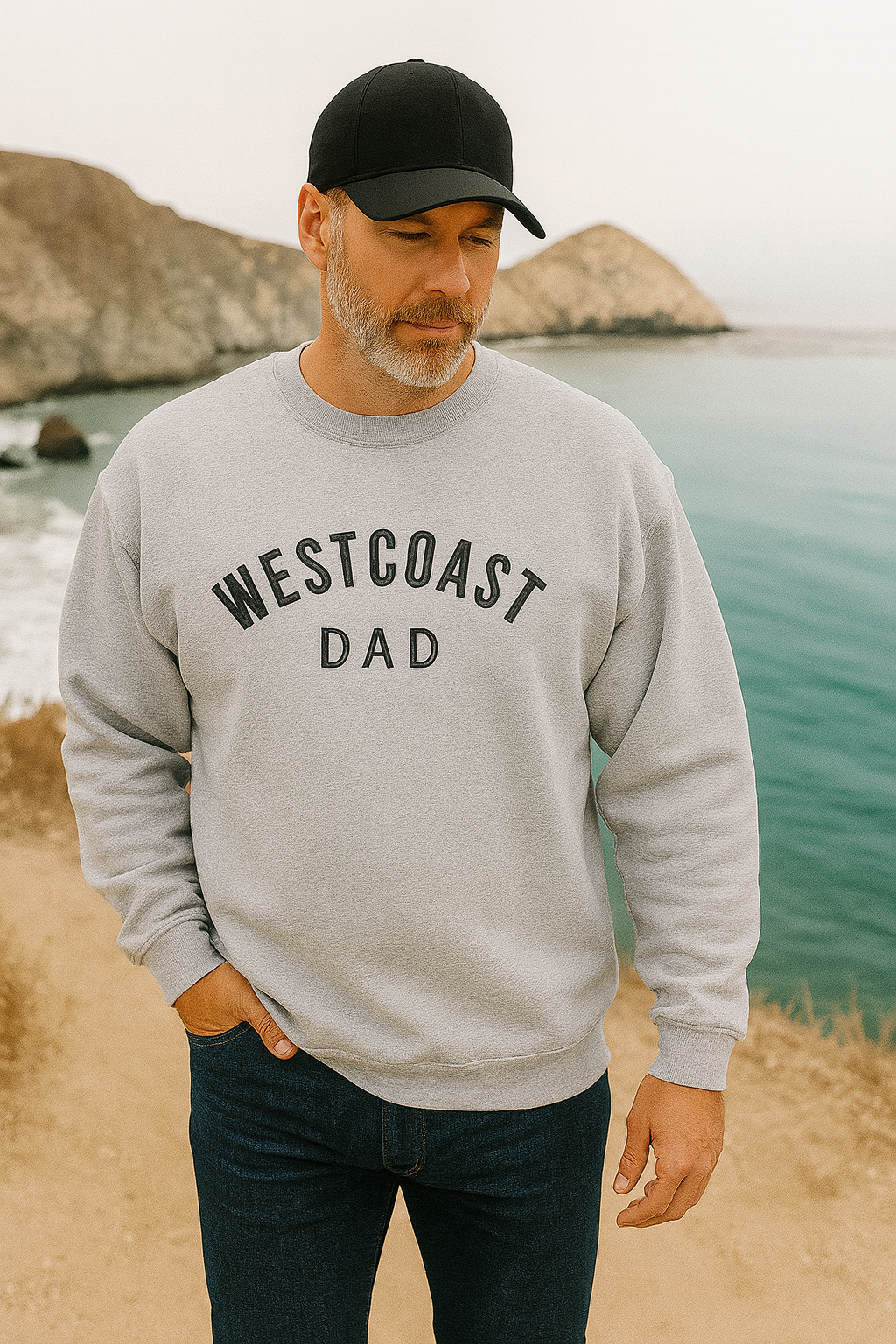 Embroidered West Coast Dad Crewneck Sweatshirt Or Hoodie