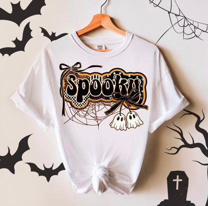 T-Shirt Hoody Spooky Ghosts with Web & Bows – Retro Checkerboard