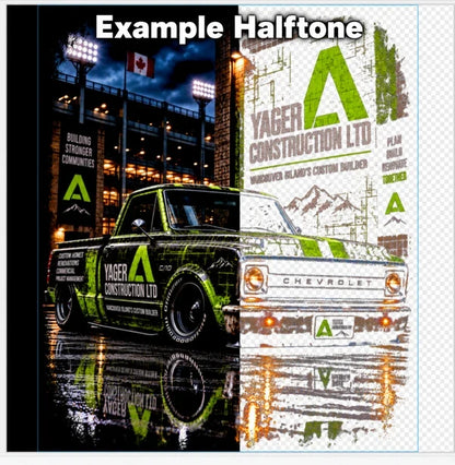 Example Halftone - full-colour artwork and transparent halftone comparison