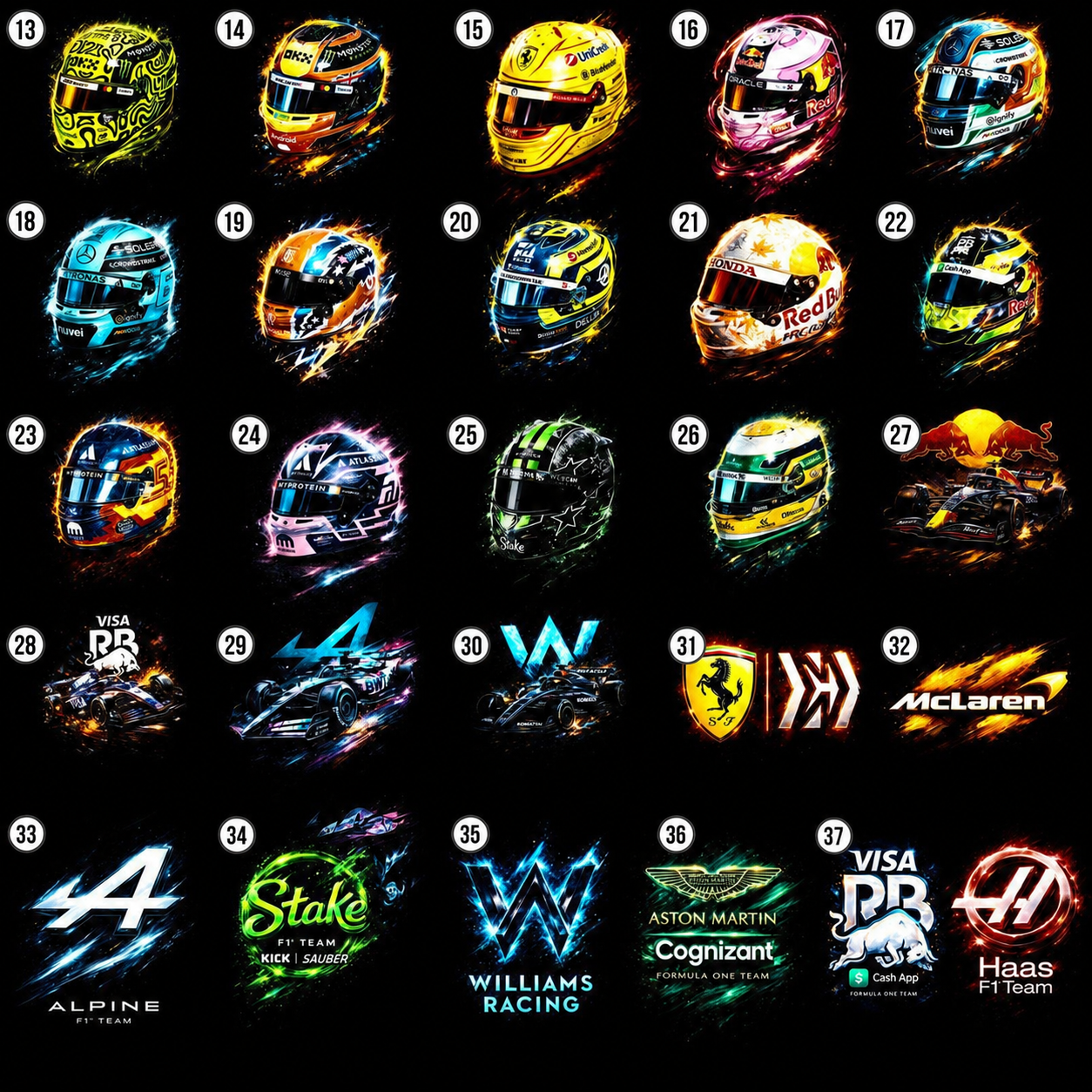 Formula racing halftone DTF design choices 13 through 37