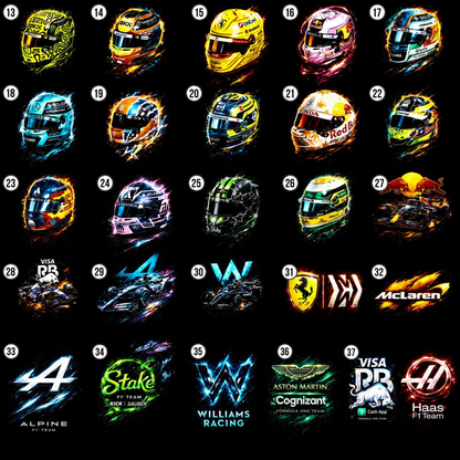 Formula racing halftone DTF design choices 13 through 37