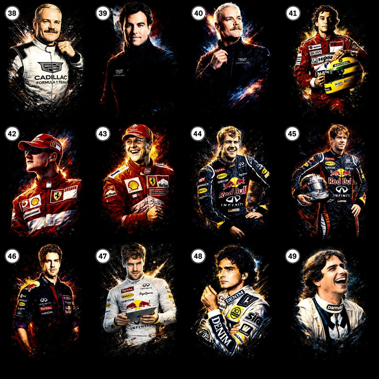 Formula racing halftone DTF design choices 38 through 49