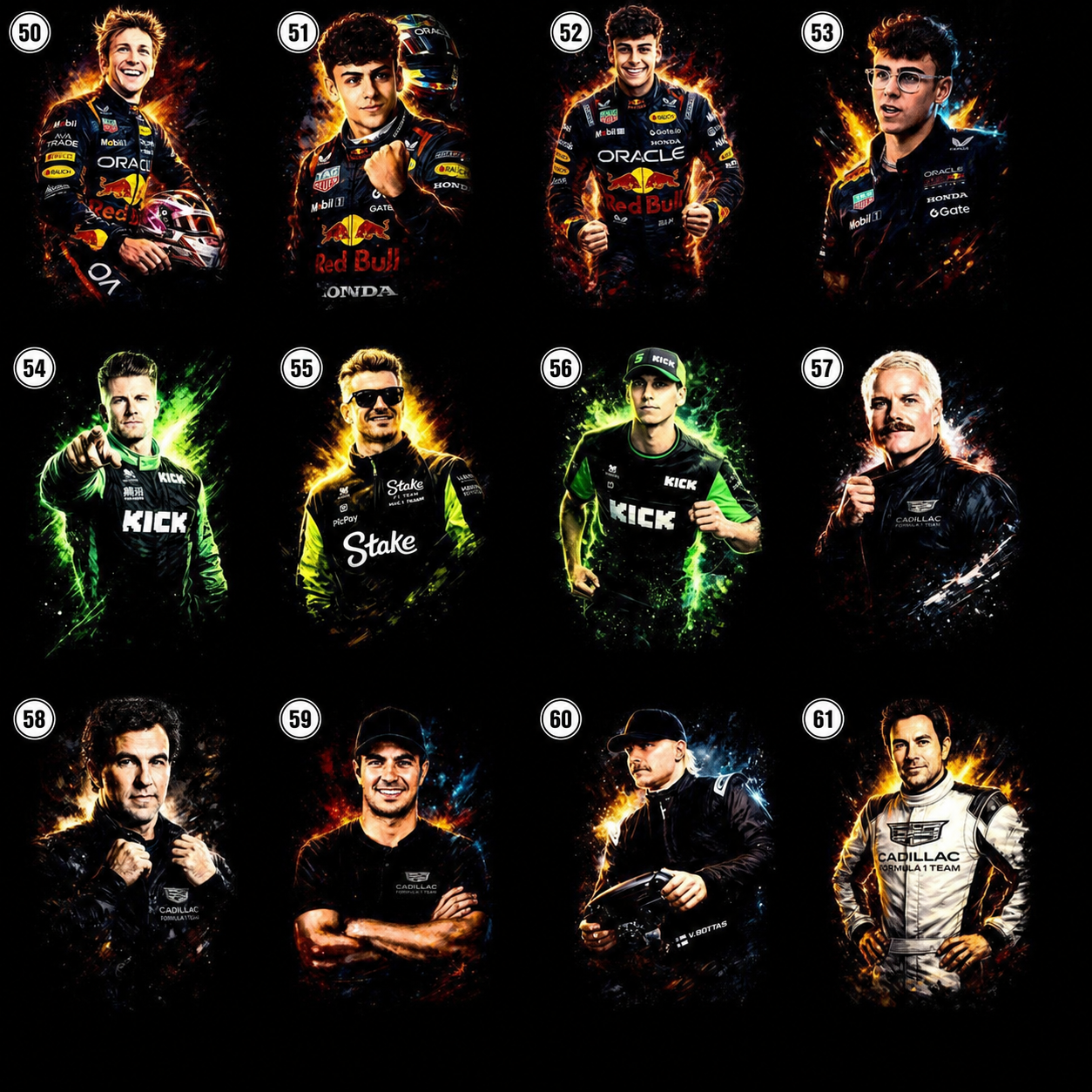 Formula racing halftone DTF design choices 50 through 61