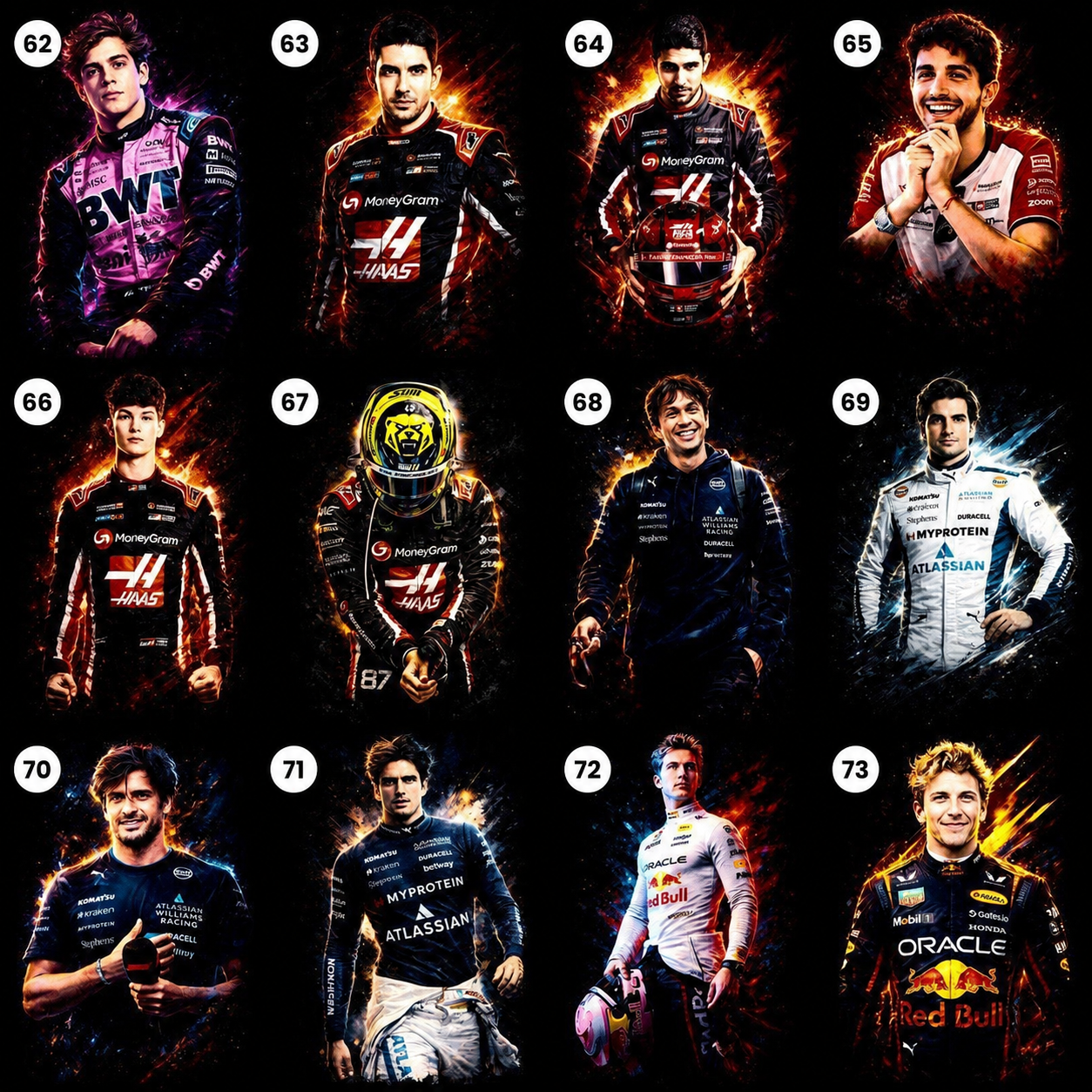 Formula racing halftone DTF design choices 62 through 73