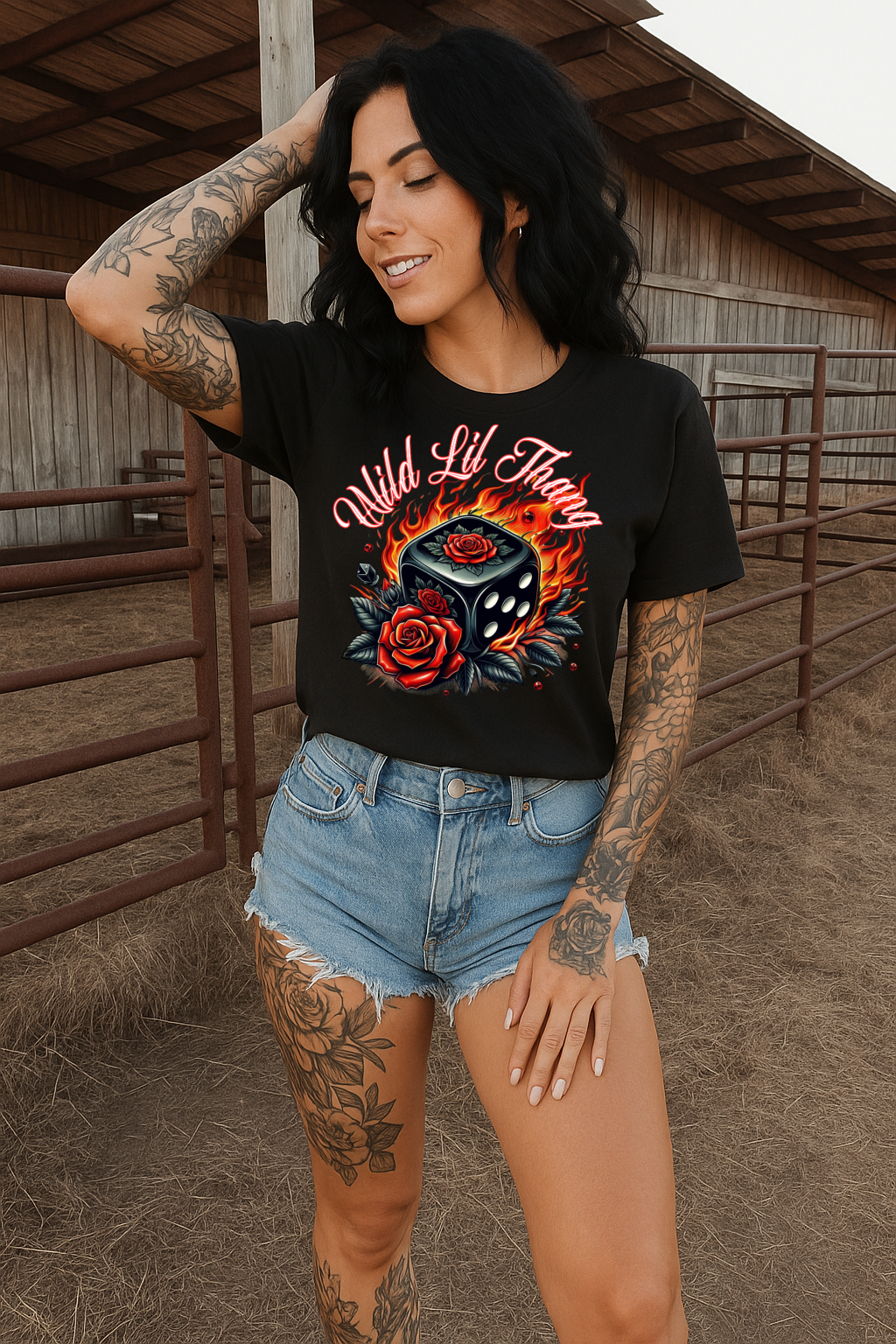 T-Shirt  Or Hoodie  Wild Lil Thang – Dice, Fire & Rose Retro Hoodie Design