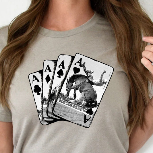 T-Shirt Sweatshirt Crewneck Rodeo Aces – Cowboy Bull Riding Playing Card Design