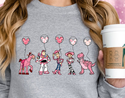 Sweatshirt T-Shirt Crewneck Valentines - Toy Friends with Balloons